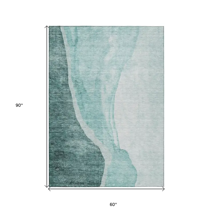 5' X 8' Teal Blue Aqua And Mint Green Abstract Washable Indoor Outdoor Area Rug