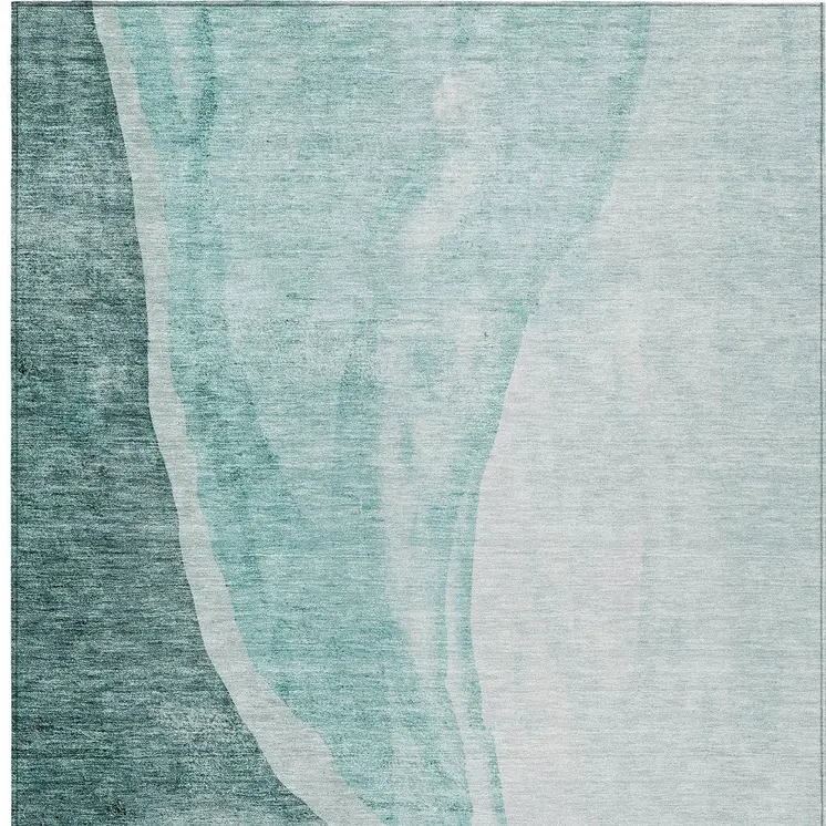 5' X 8' Teal Blue Aqua And Mint Green Abstract Washable Indoor Outdoor Area Rug