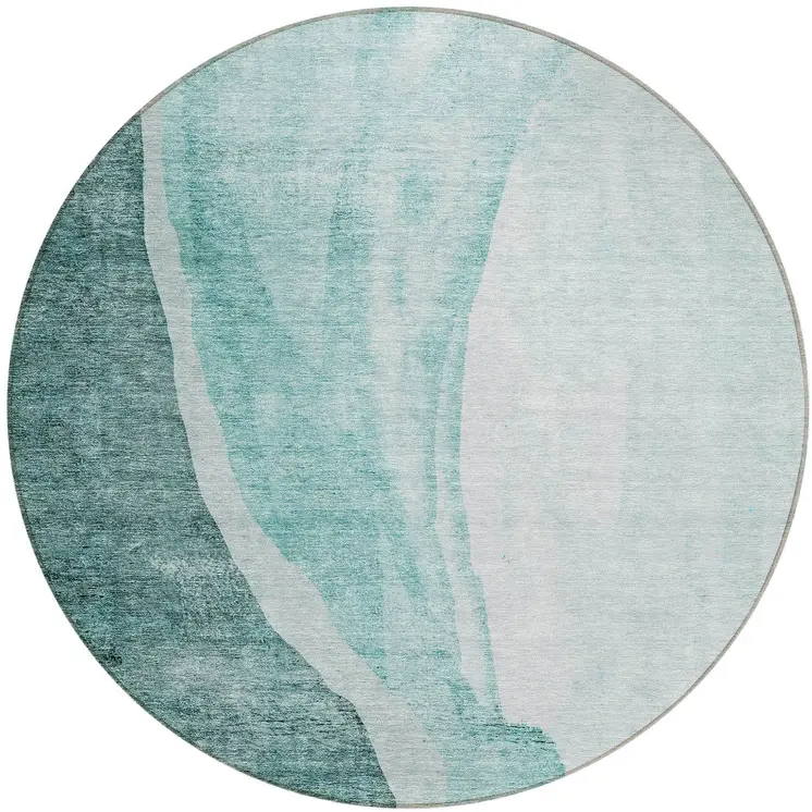 8' Teal Blue Aqua And Mint Green Round Abstract Washable Indoor Outdoor Area Rug