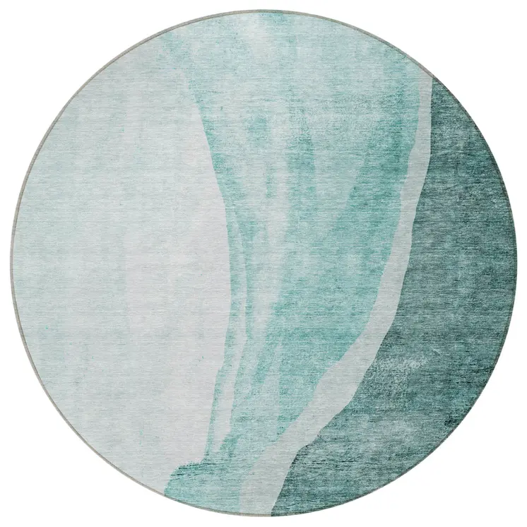 8' Teal Blue Aqua And Mint Green Round Abstract Washable Indoor Outdoor Area Rug