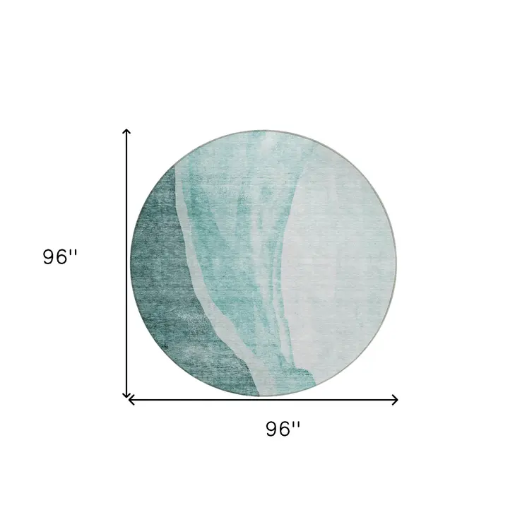 8' Teal Blue Aqua And Mint Green Round Abstract Washable Indoor Outdoor Area Rug
