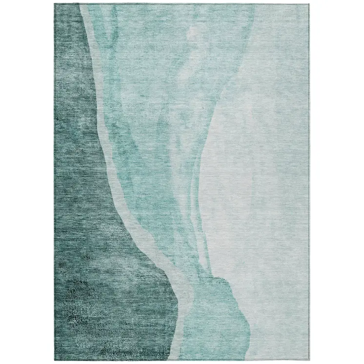 8' X 10' Teal Blue Aqua And Mint Green Abstract Washable Indoor Outdoor Area Rug