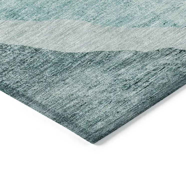 8' X 10' Teal Blue Aqua And Mint Green Abstract Washable Indoor Outdoor Area Rug