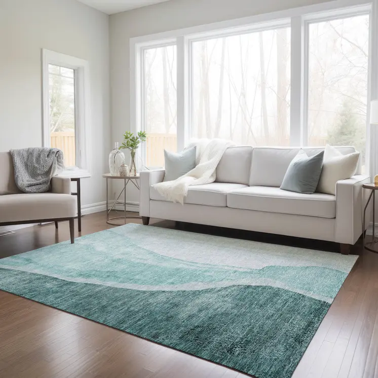 8' X 10' Teal Blue Aqua And Mint Green Abstract Washable Indoor Outdoor Area Rug