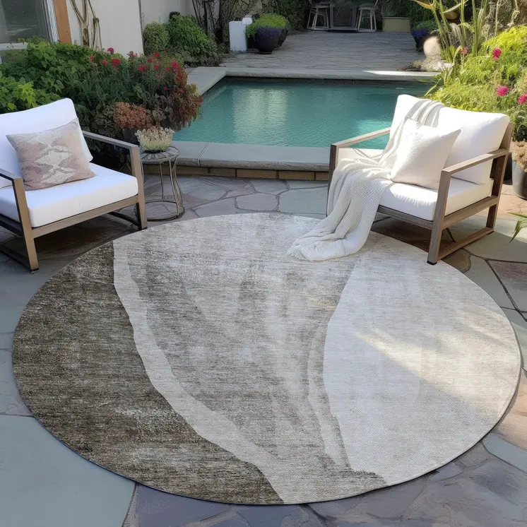 8' Taupe And Brown Round Abstract Washable Indoor Outdoor Area Rug