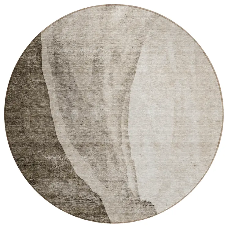 8' Taupe And Brown Round Abstract Washable Indoor Outdoor Area Rug