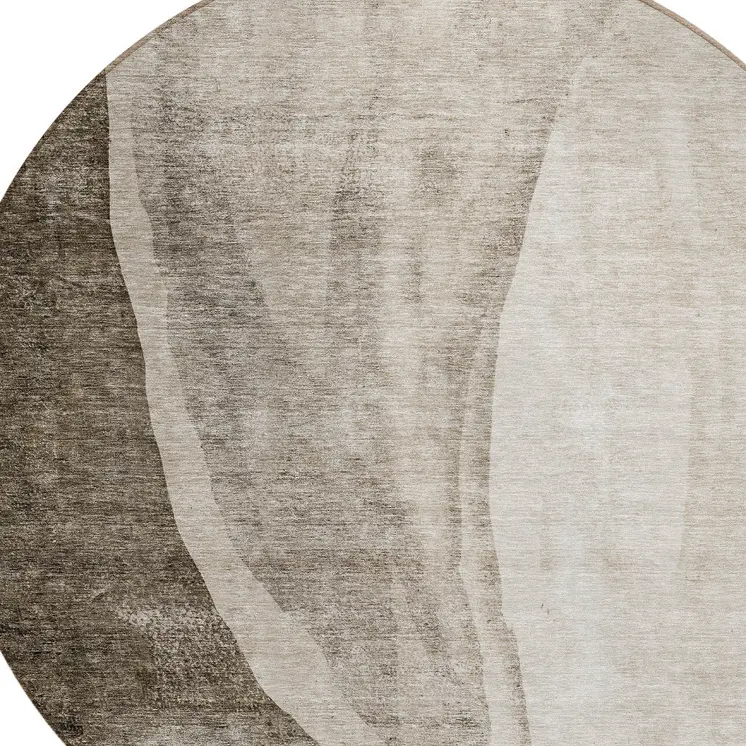 8' Taupe And Brown Round Abstract Washable Indoor Outdoor Area Rug