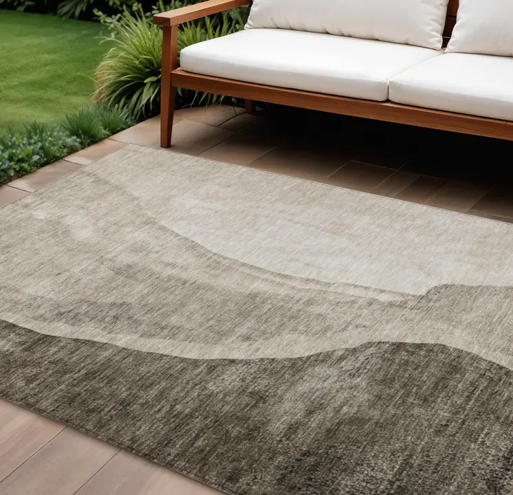 9' X 12' Taupe And Brown Abstract Washable Indoor Outdoor Area Rug