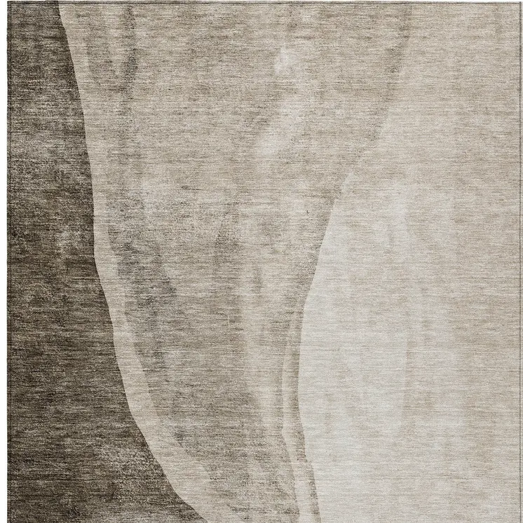 10' X 14' Taupe And Brown Abstract Washable Indoor Outdoor Area Rug