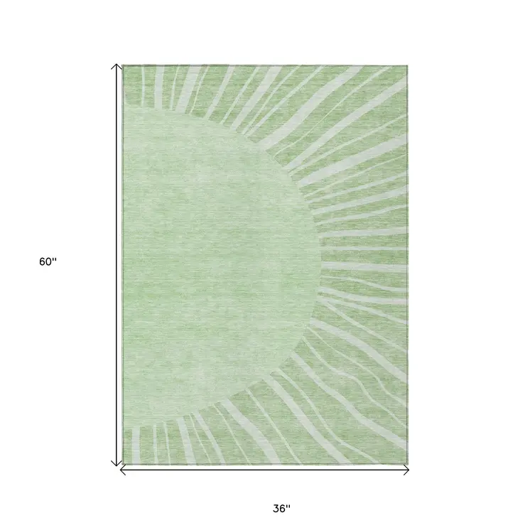 3' X 5' Green And Mint Green Abstract Washable Indoor Outdoor Area Rug