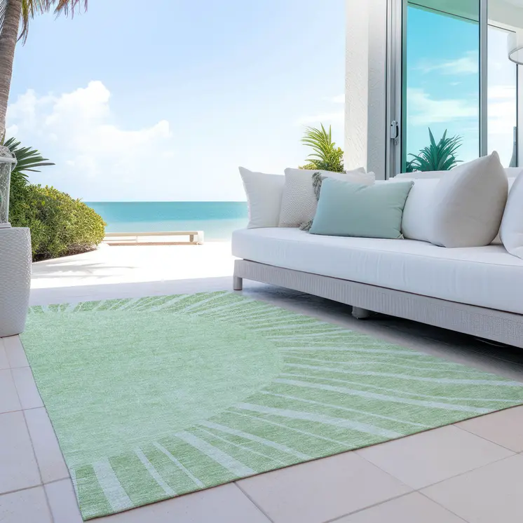 3' X 5' Green And Mint Green Abstract Washable Indoor Outdoor Area Rug