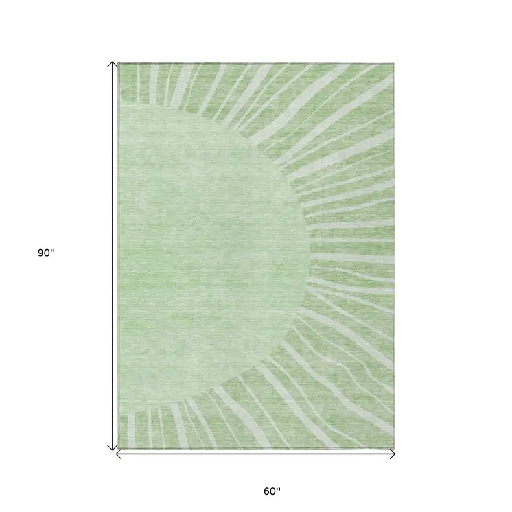 5' X 8' Green And Mint Green Abstract Washable Indoor Outdoor Area Rug