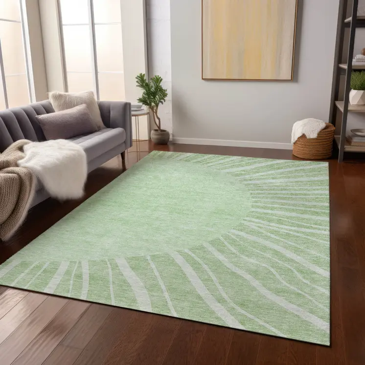 5' X 8' Green And Mint Green Abstract Washable Indoor Outdoor Area Rug