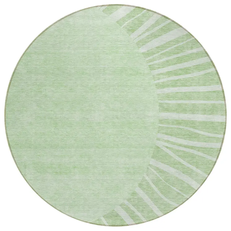 8' Green And Mint Green Round Abstract Washable Indoor Outdoor Area Rug