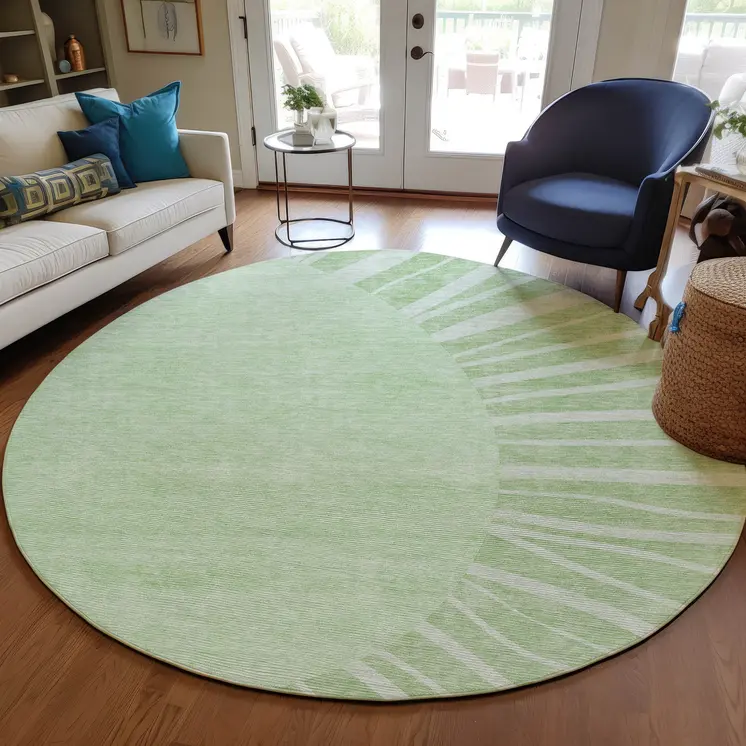 8' Green And Mint Green Round Abstract Washable Indoor Outdoor Area Rug