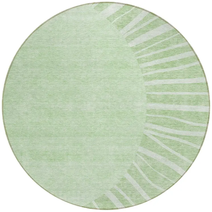 8' Green And Mint Green Round Abstract Washable Indoor Outdoor Area Rug