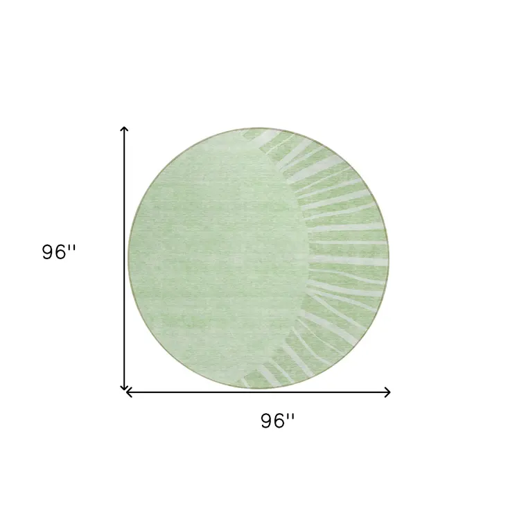 8' Green And Mint Green Round Abstract Washable Indoor Outdoor Area Rug