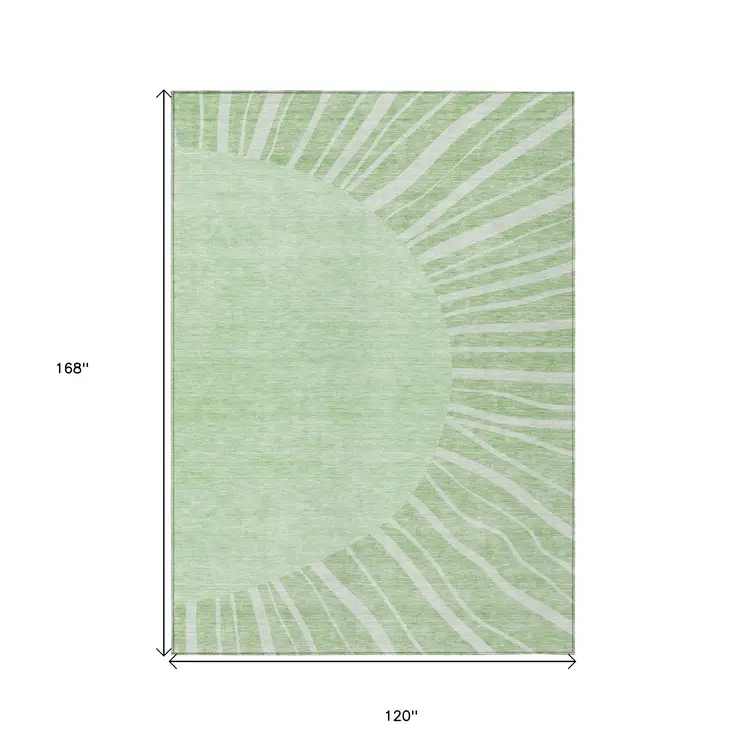 10' X 14' Green And Mint Green Abstract Washable Indoor Outdoor Area Rug