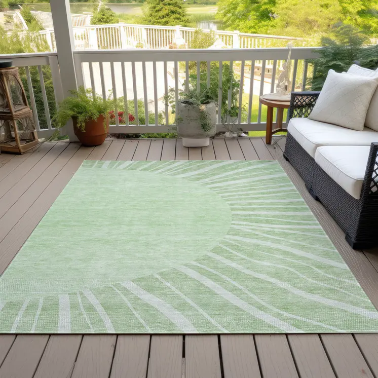 10' X 14' Green And Mint Green Abstract Washable Indoor Outdoor Area Rug
