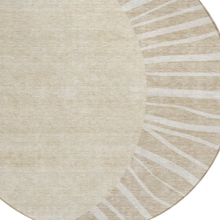 8' Beige And Khaki Round Abstract Washable Indoor Outdoor Area Rug