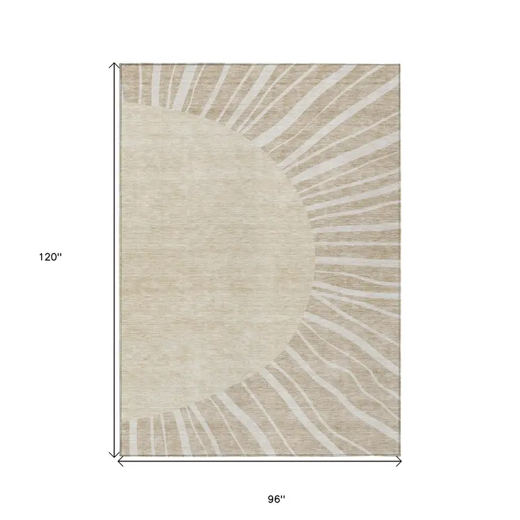 8' X 10' Beige And Khaki Abstract Washable Indoor Outdoor Area Rug