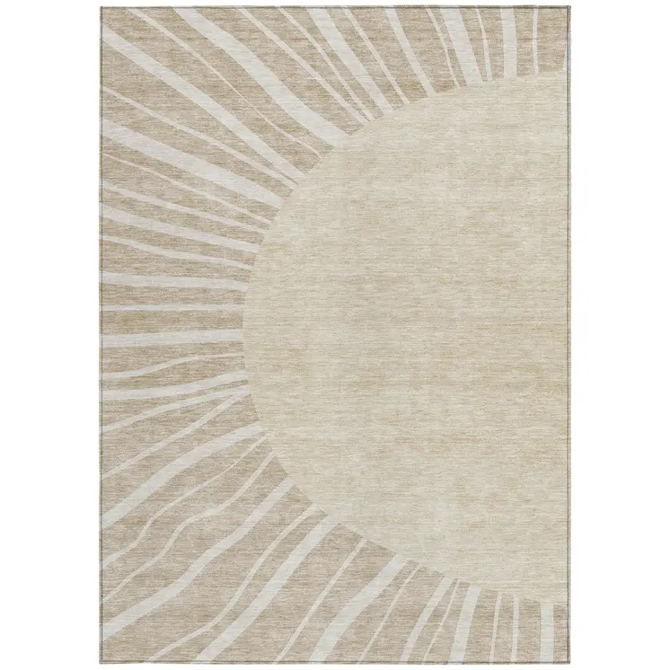 9' X 12' Beige And Khaki Abstract Washable Indoor Outdoor Area Rug