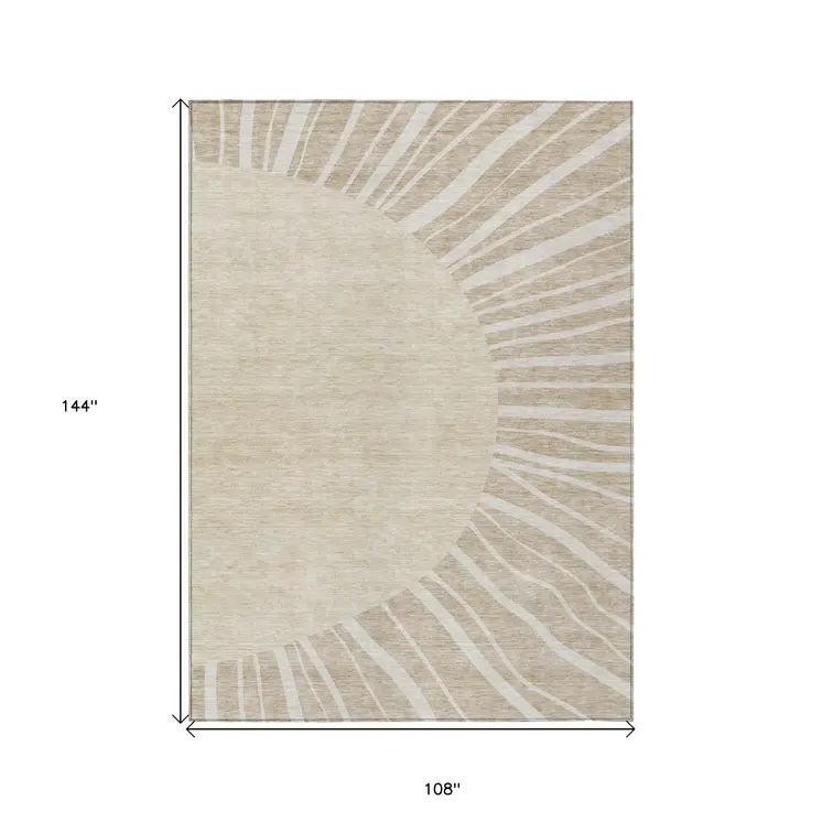 9' X 12' Beige And Khaki Abstract Washable Indoor Outdoor Area Rug