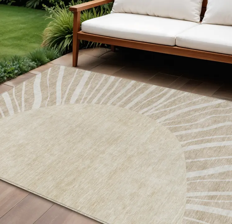 9' X 12' Beige And Khaki Abstract Washable Indoor Outdoor Area Rug