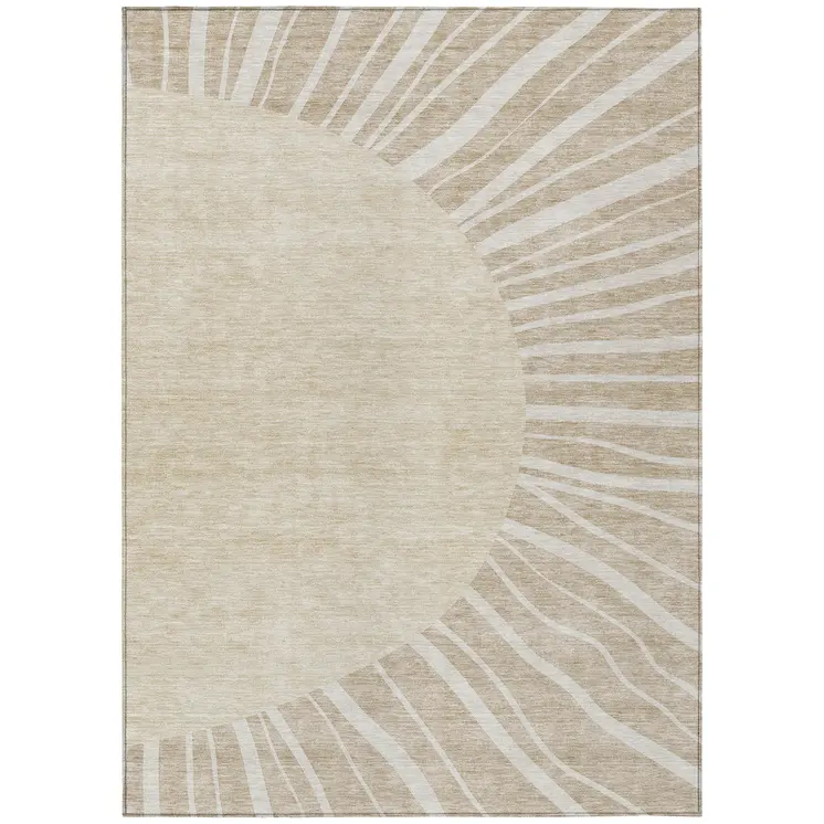 9' X 12' Beige And Khaki Abstract Washable Indoor Outdoor Area Rug