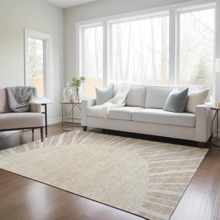 9' X 12' Beige And Khaki Abstract Washable Indoor Outdoor Area Rug