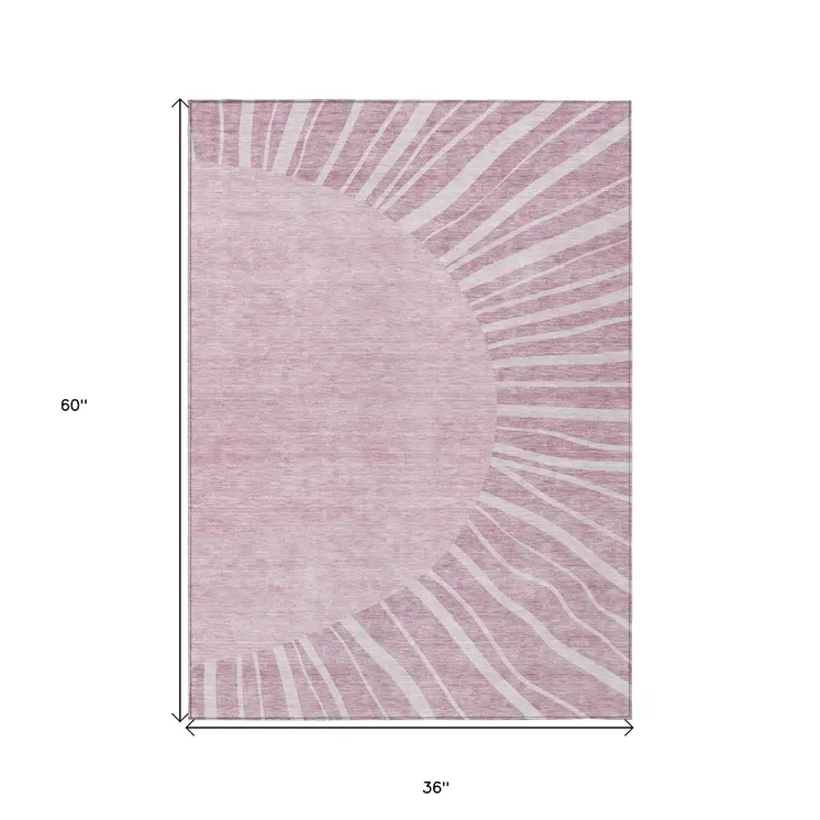 3' X 5' Blush Pink And Mauve Abstract Washable Indoor Outdoor Area Rug