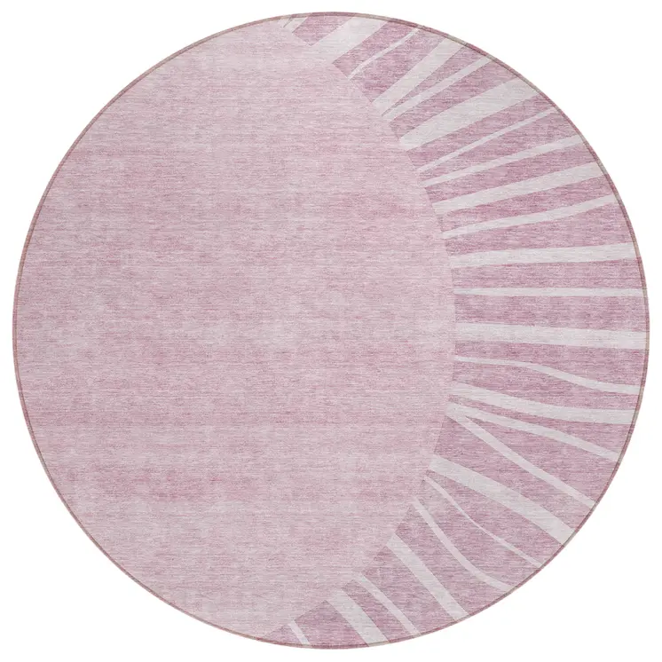 8' Blush Pink And Mauve Round Abstract Washable Indoor Outdoor Area Rug