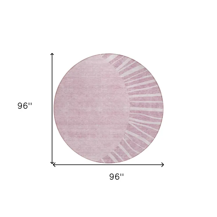 8' Blush Pink And Mauve Round Abstract Washable Indoor Outdoor Area Rug
