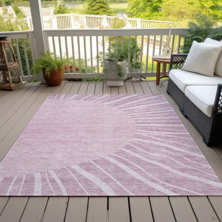 8' X 10' Blush Pink And Mauve Abstract Washable Indoor Outdoor Area Rug