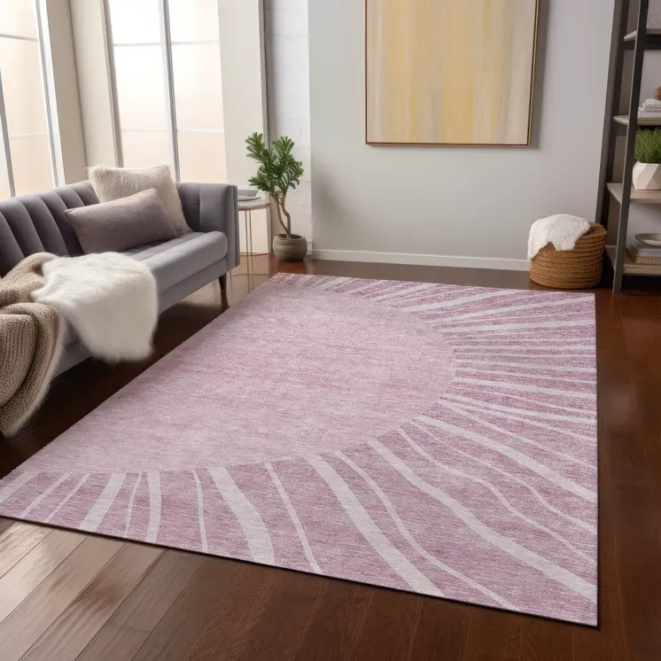 8' X 10' Blush Pink And Mauve Abstract Washable Indoor Outdoor Area Rug