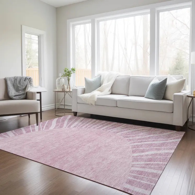 8' X 10' Blush Pink And Mauve Abstract Washable Indoor Outdoor Area Rug