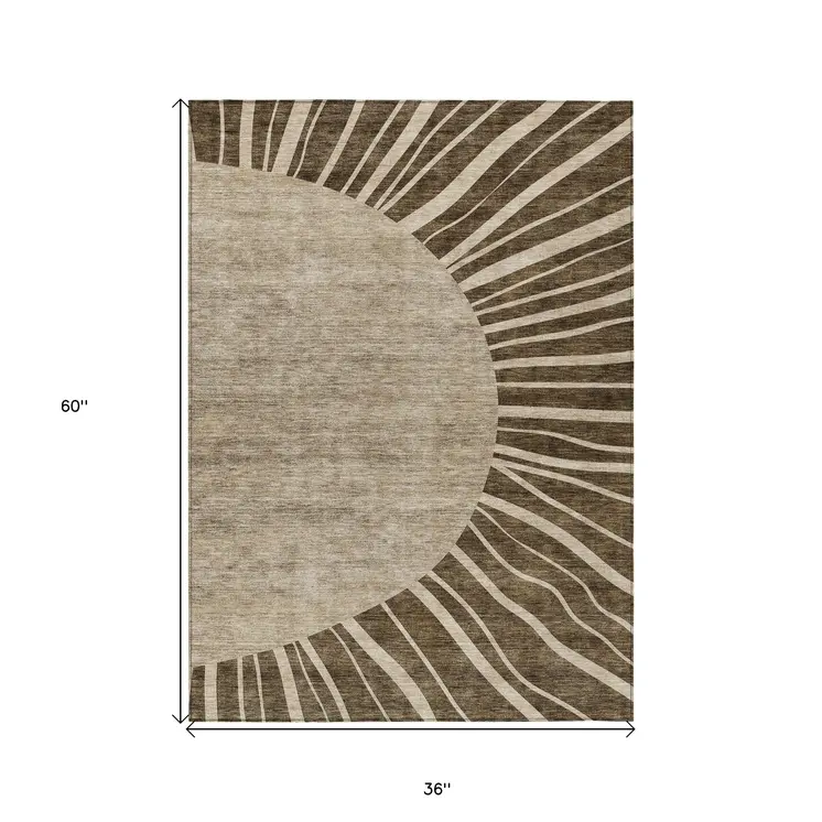 3' X 5' Brown Taupe And Beige Abstract Washable Indoor Outdoor Area Rug