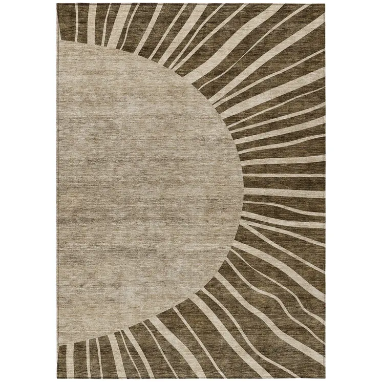 5' X 8' Brown Taupe And Beige Abstract Washable Indoor Outdoor Area Rug