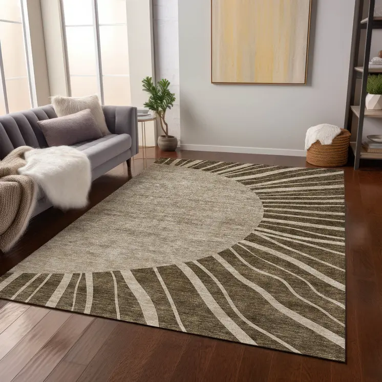5' X 8' Brown Taupe And Beige Abstract Washable Indoor Outdoor Area Rug
