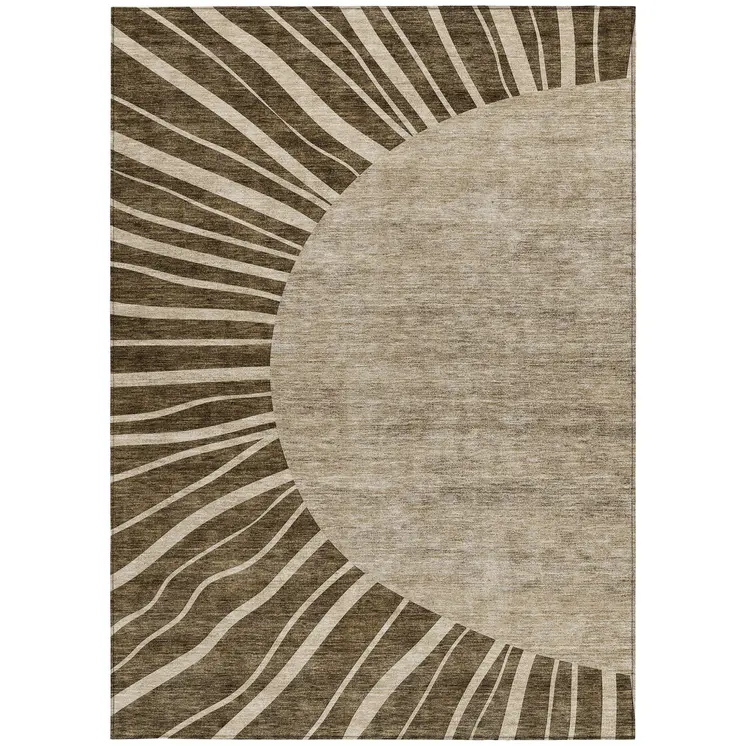 8' X 10' Brown Taupe And Beige Abstract Washable Indoor Outdoor Area Rug