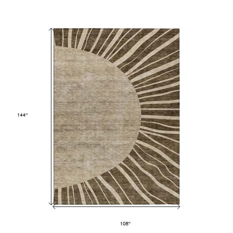 9' X 12' Brown Taupe And Beige Abstract Washable Indoor Outdoor Area Rug