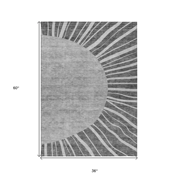 3' X 5' Charcoal Gray And Silver Abstract Washable Indoor Outdoor Area Rug