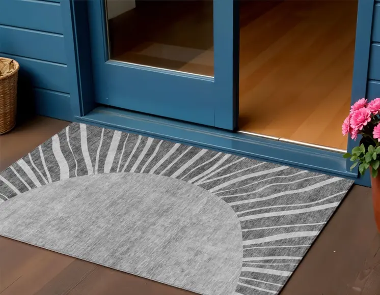 3' X 5' Charcoal Gray And Silver Abstract Washable Indoor Outdoor Area Rug