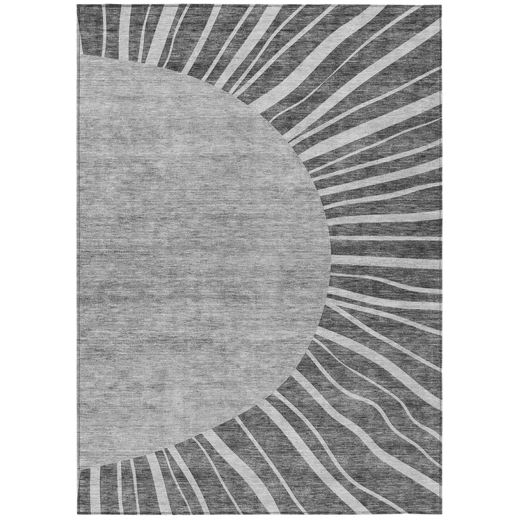 3' X 5' Charcoal Gray And Silver Abstract Washable Indoor Outdoor Area Rug