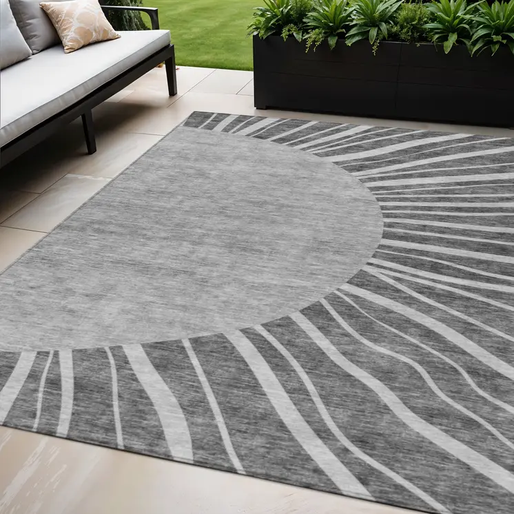 5' X 8' Charcoal Gray And Silver Abstract Washable Indoor Outdoor Area Rug