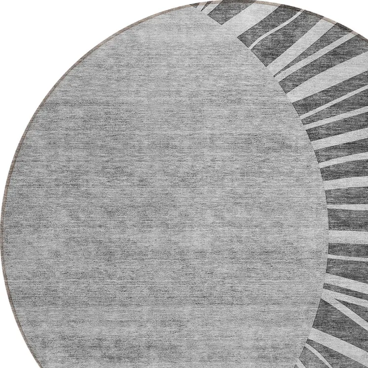 8' Charcoal Gray And Silver Round Abstract Washable Indoor Outdoor Area Rug
