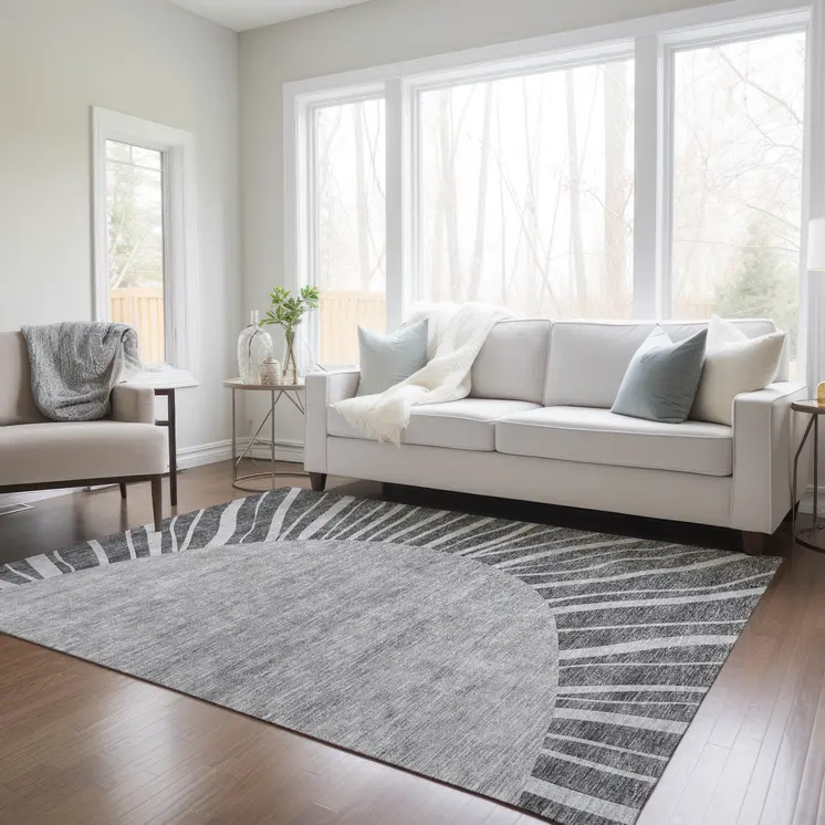 8' X 10' Charcoal Gray And Silver Abstract Washable Indoor Outdoor Area Rug
