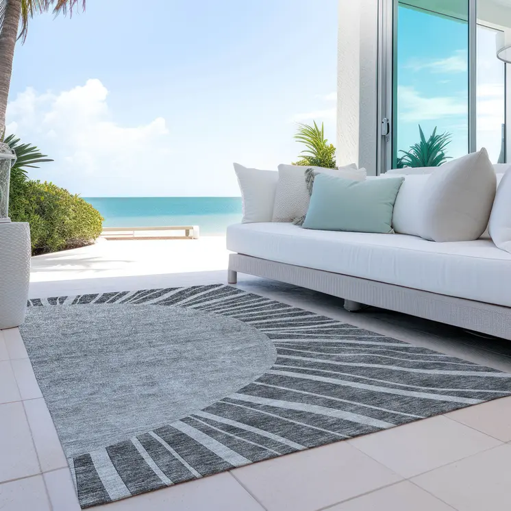 9' X 12' Charcoal Gray And Silver Abstract Washable Indoor Outdoor Area Rug