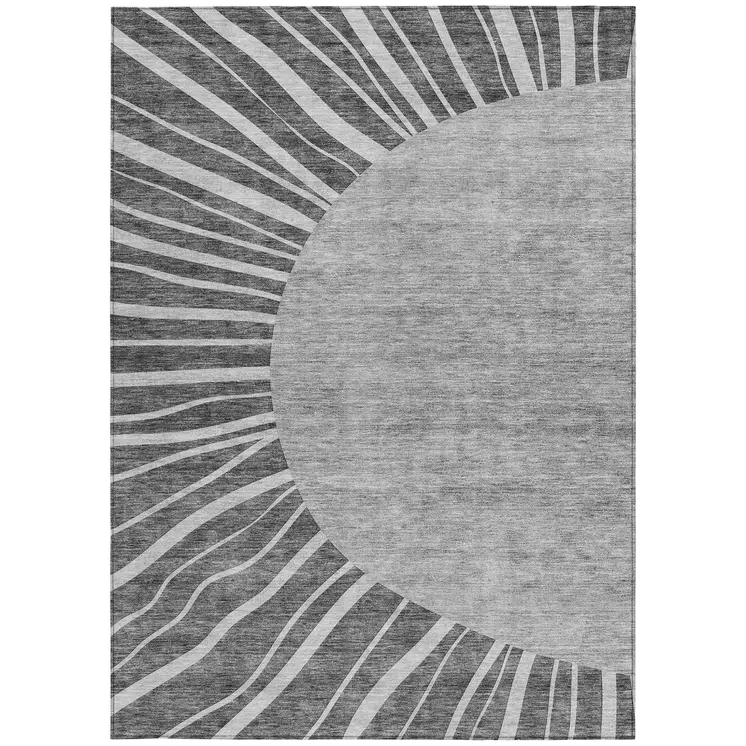 10' X 14' Charcoal Gray And Silver Abstract Washable Indoor Outdoor Area Rug