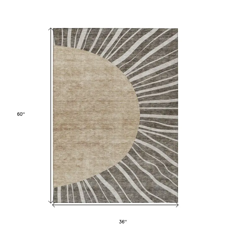 3' X 5' Chocolate Beige And Taupe Abstract Washable Indoor Outdoor Area Rug
